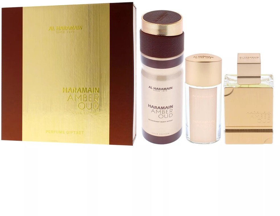 SET AL HARAMAIN Amber Oud Gold EDP spray 75ml + EDP spray 30ml + BODY SPRAY 200ml