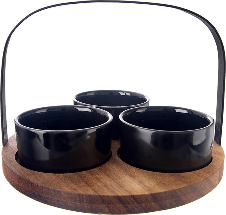 Zestaw 3 miseczek na drewnianej tacy 130 ml BLACK