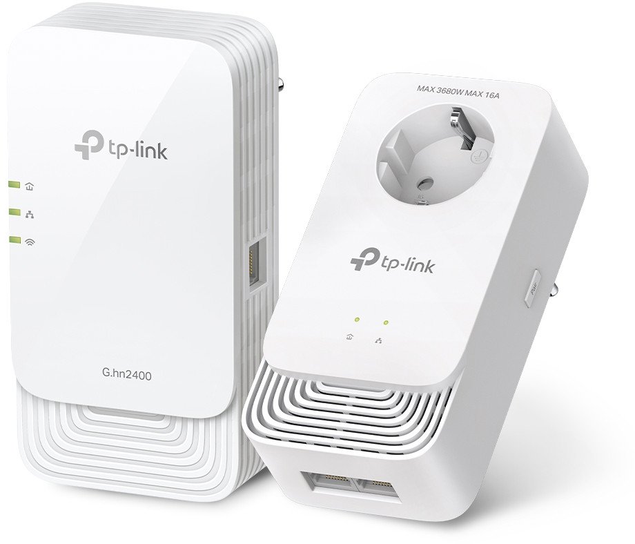 Adapter powerline TP-Link PGW2440 KIT EasyMesh WiFi6 przejrzysty powerline set (G.hn2400,AX1800,2,4GHz/5GHz,3xGbE)