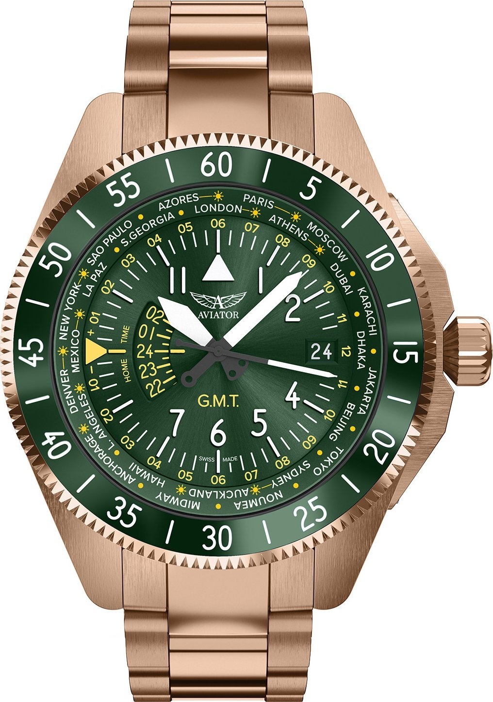 Zegarek Aviator Zegarek męski Aviator V.1.37.2.309.5 różowe złoto