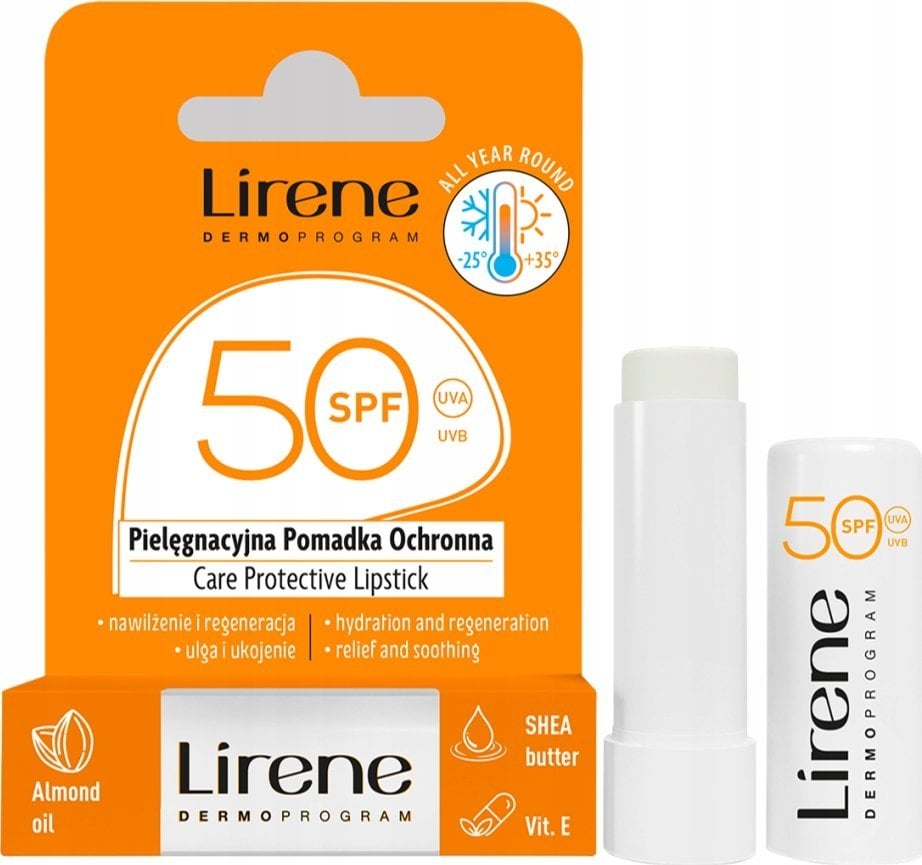 LIRENE_Care Protective Lipstick pomadka ochronna Almond Oil SPF50 4,6g
