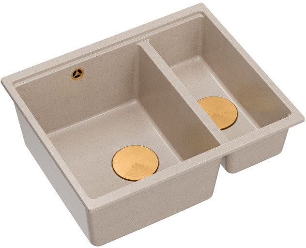 LOGAN 150 GraniteQ zlewozmywak PEARL BEIGE 56x46x22 cm 1,5-komorowy b/o podwieszany + syfon manualny miedź save space