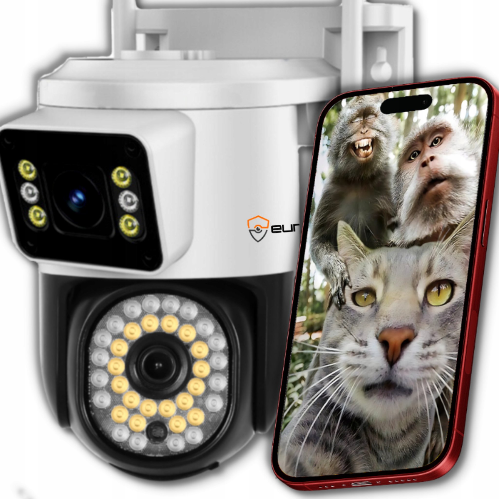 PODWÓJNA ZEWNĘTRZNA KAMERA WIFI SMART IP UHD 8MPX APLIKACJA DETEKCJA IR LED