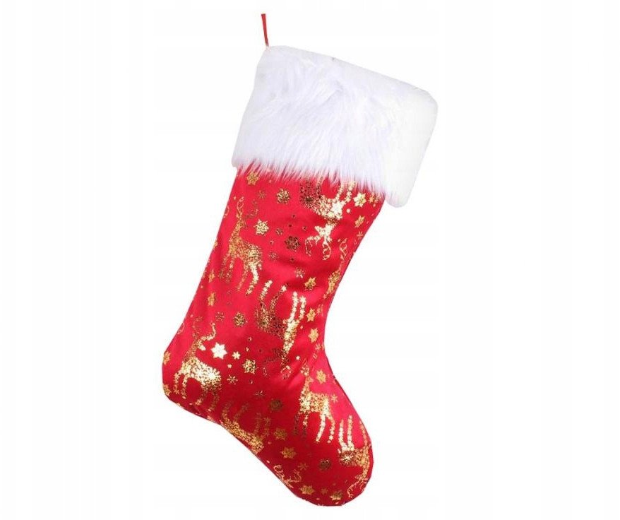 Skarpeta świąteczna w złote renifery 49x22cm