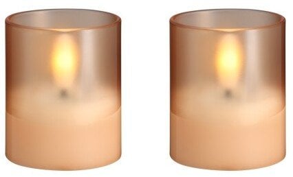 Moods & More MM LED glass candle, Hurricane, Champagne, 2-pack, 47x57 mm
