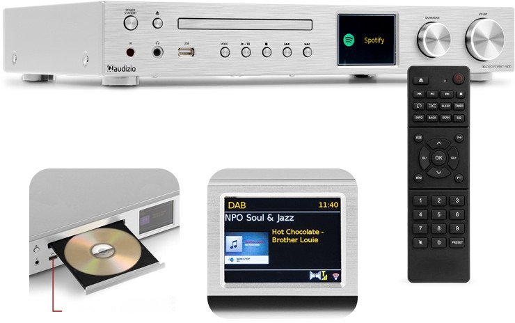 Radio internetowe DAB CD ze wzmacniaczem Bolzano Audizio srebrne one size