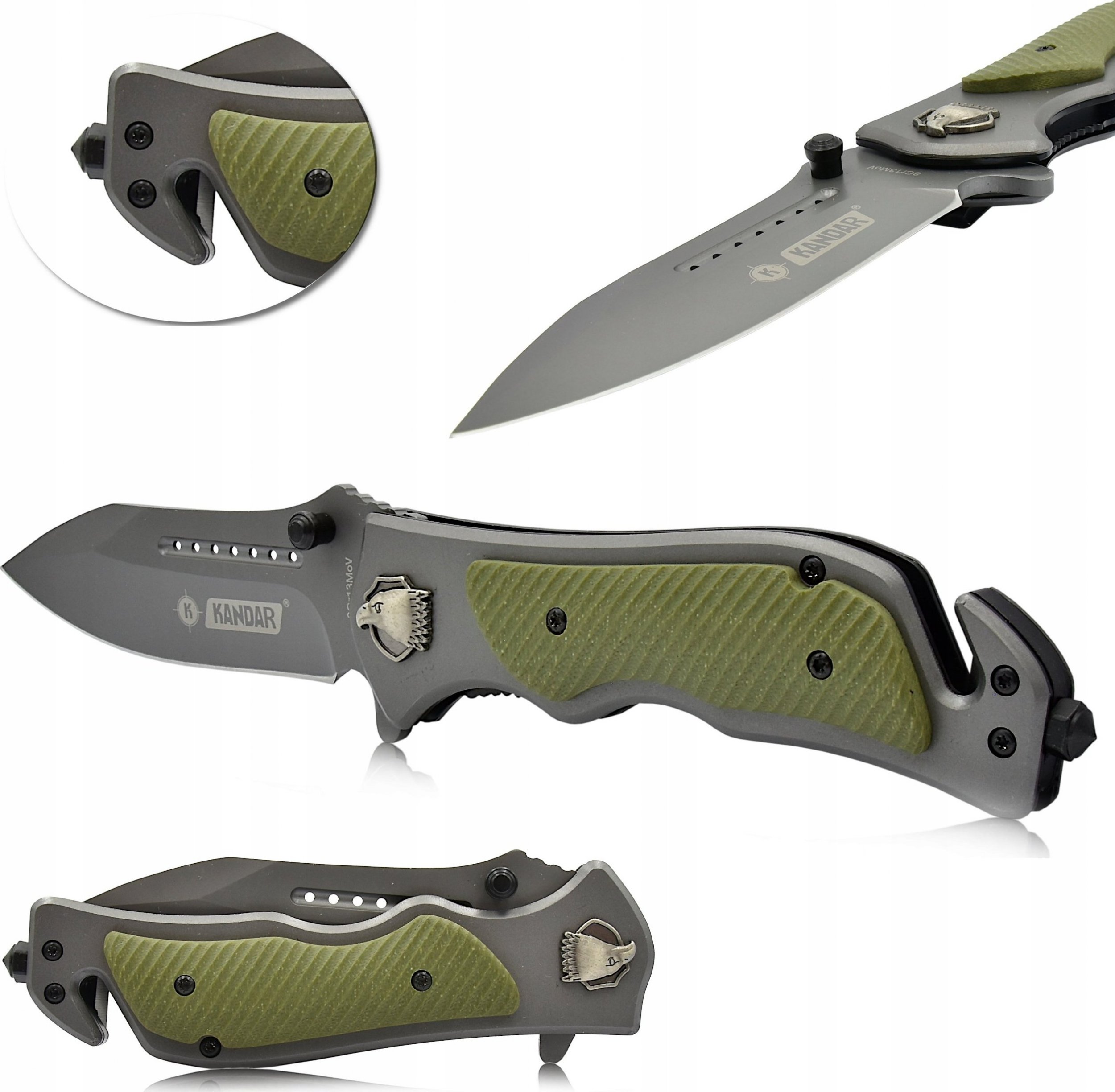 Kandar Nóż RATOWNICZY Scyzoryk Składany Zbijak TAKTYCZNY