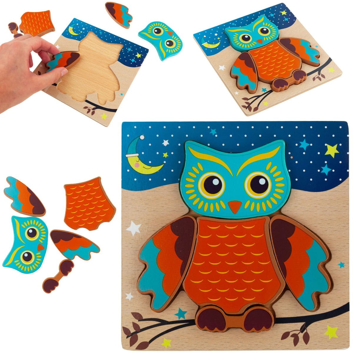 TG50029 PUZZLE DREWNIANE SOWA UKŁADANKA EDUKACYJNA ZWIERZĘ