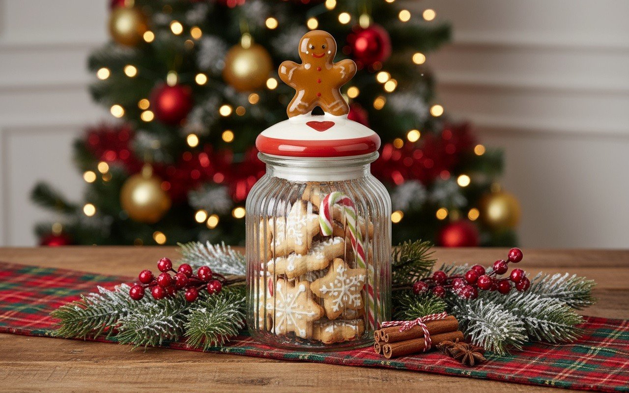 Pojemnik na ciastka szklany Piernikowe ciasteczko 24 cm