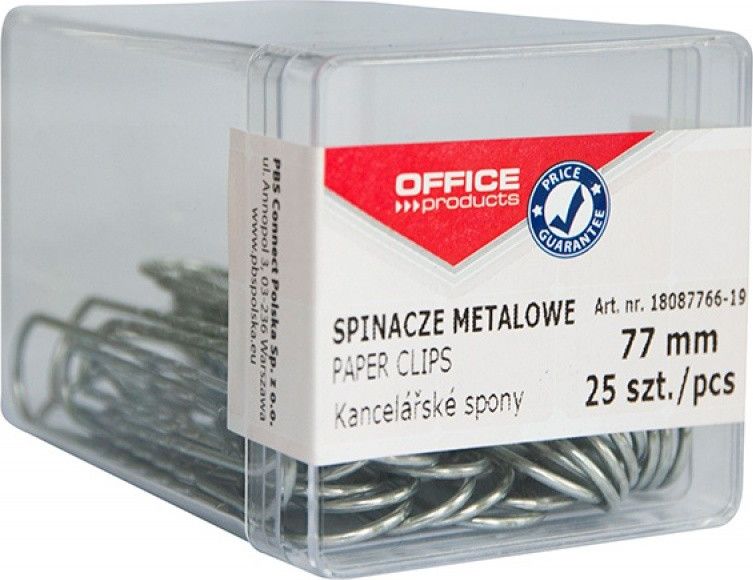 Office Products Spinacze metalowe 77mm, w pudełku, 25szt., srebrne