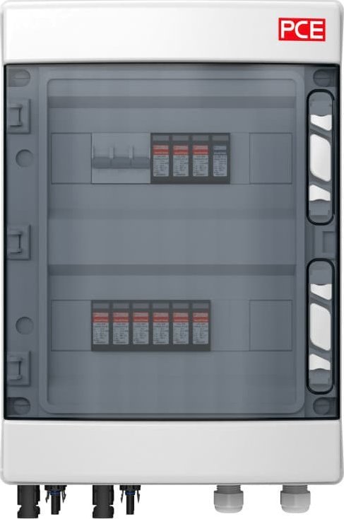 PCE Rozdzielnica PV 2MPPT ogranicznik przepięć DC typ 2 Phoenix Contact ogranicznik przepięć AC typu 2 wyłącznik B16 3P BOX 90PV003