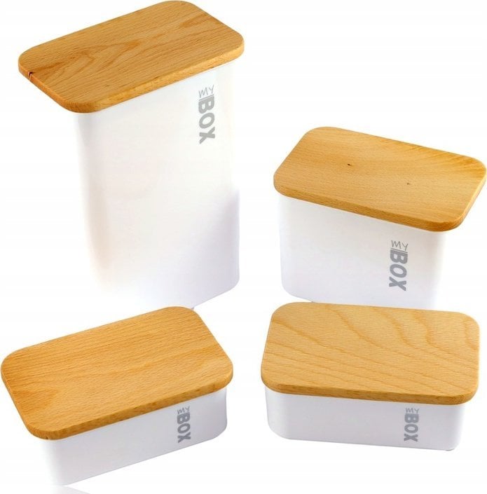 Kpl. pojemników prostokąt IVy kolor z drewniana pokrywką 2,0 lt+1,0 lt +0,5 ltx2