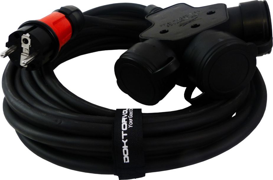 Doktorvolt Przedłużacz trójdrożny 10m IP44 230V/16A kabel 3x1,5 gniazdo trójdrożne Schuko Doktorvolt 2145