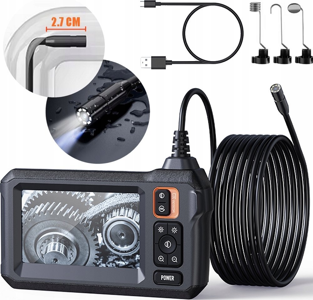 KAMERA INSPEKCYJNA ENDOSKOP PRZEWÓD 5m SONDA 2,7cm 8.5mm 8LED HD ZOOM IP67