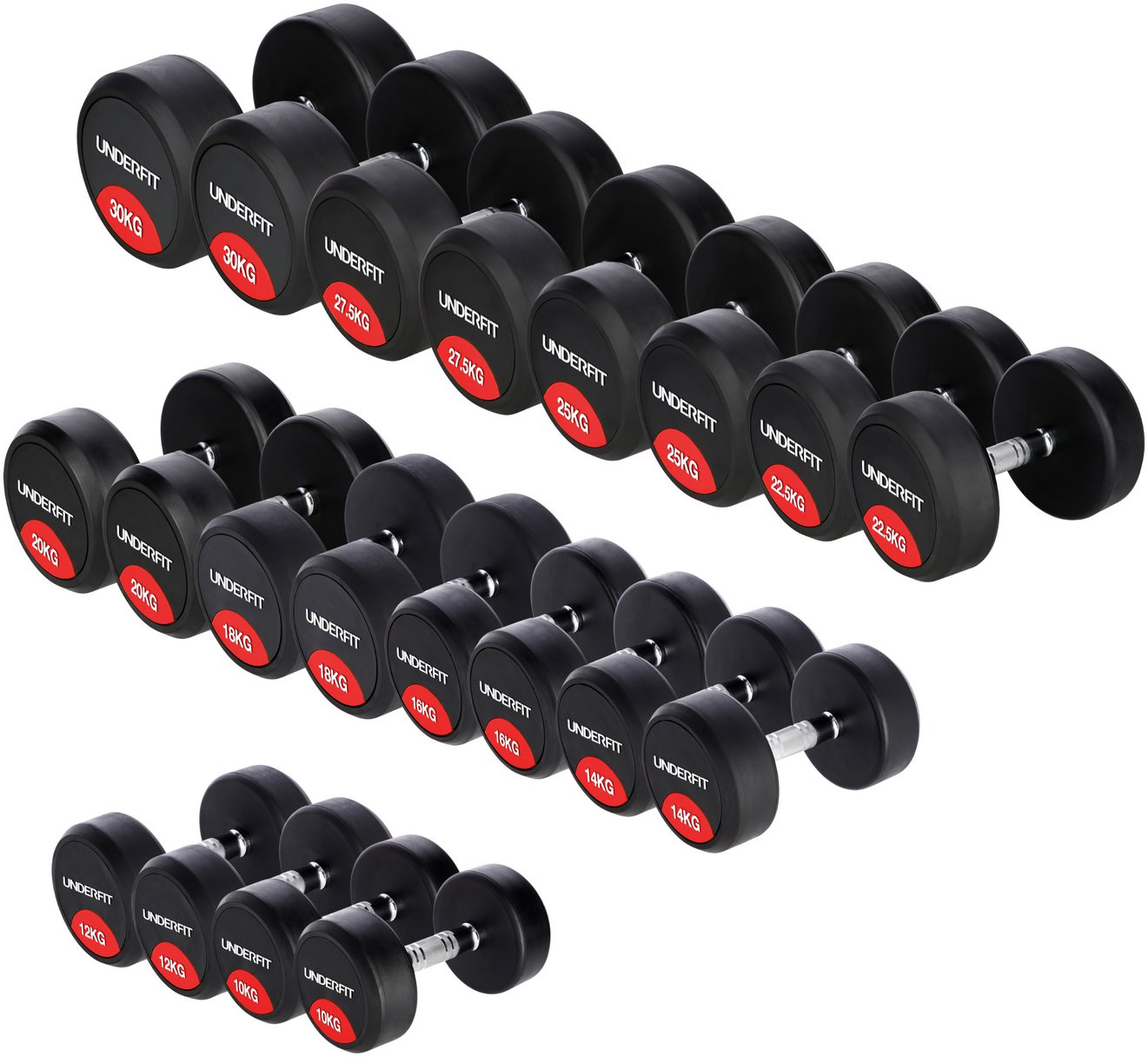 Zestaw hantli gumowanych UNDERFIT 2 x 10-30 kg 10 par (390 kg) siłownia