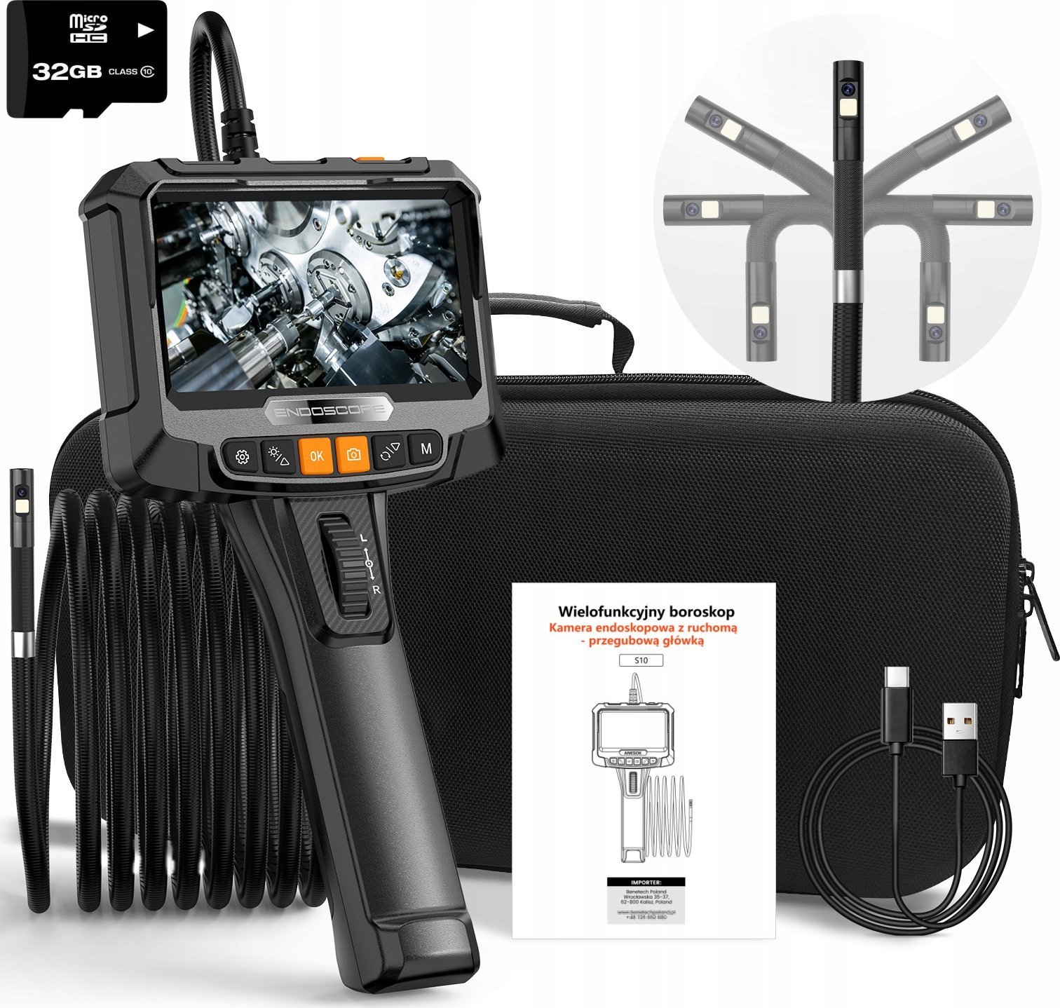 KAMERA INSPEKCYJNA RUCHOMA GŁOWICA ENDOSKOP 32GB