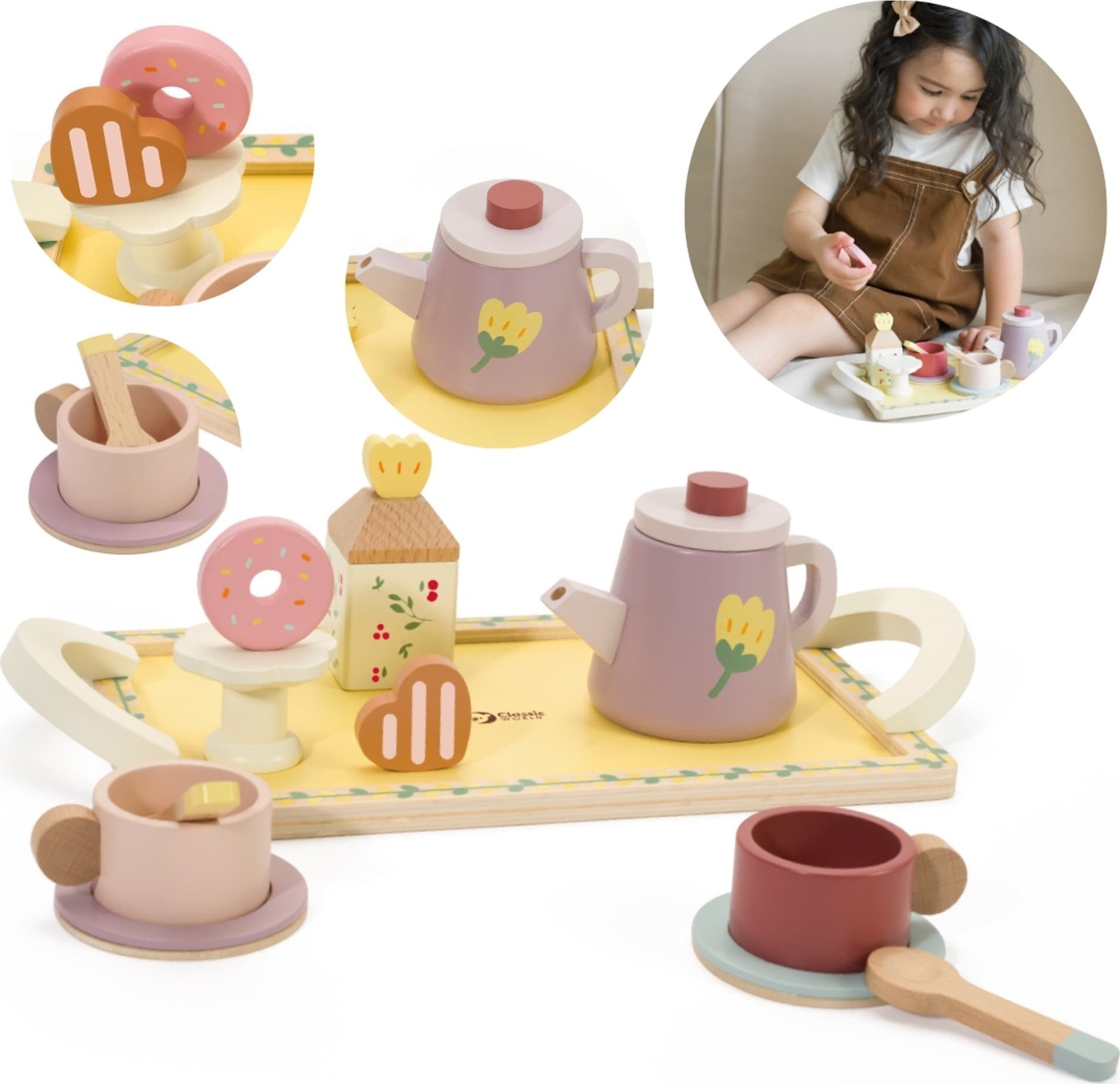 Classic World CLASSIC WORLD Drewniany Zestaw do Herbaty i Deserów 14 el.