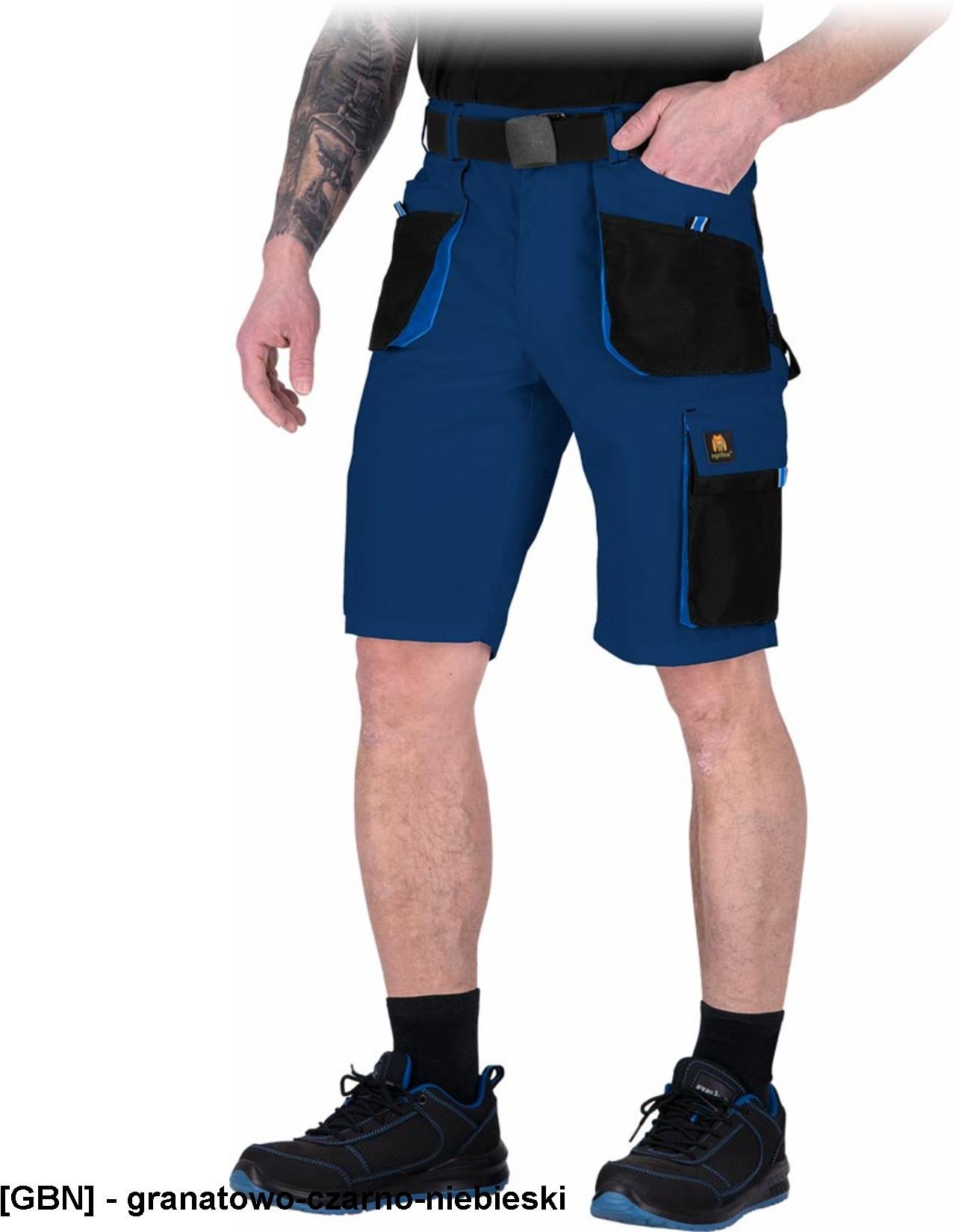 OX-OGR-TS - Spodnie ochronne robocze do pasa OGR z krótkimi nogawkami, męskie - granatowo-czarno-niebieski 5XL