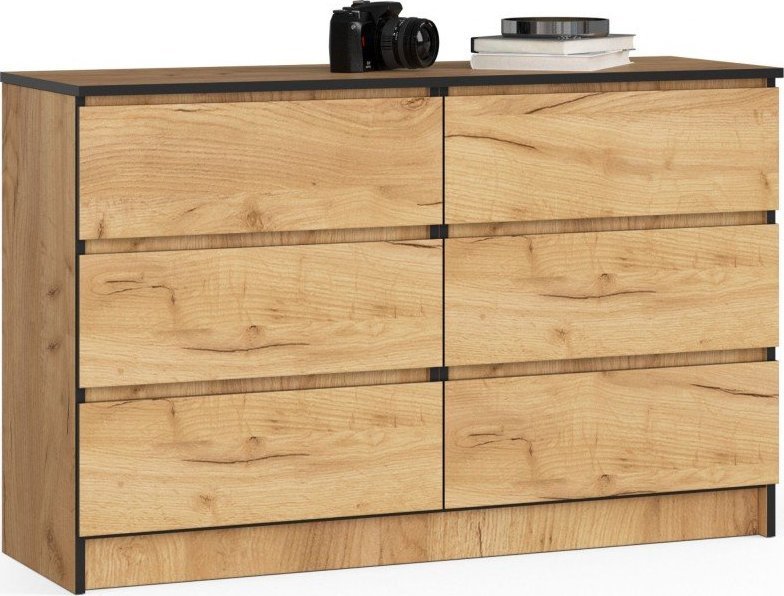 Fabryka Mebli Akord Komoda do salonu K 120 cm 6 szuflad - dąb craft