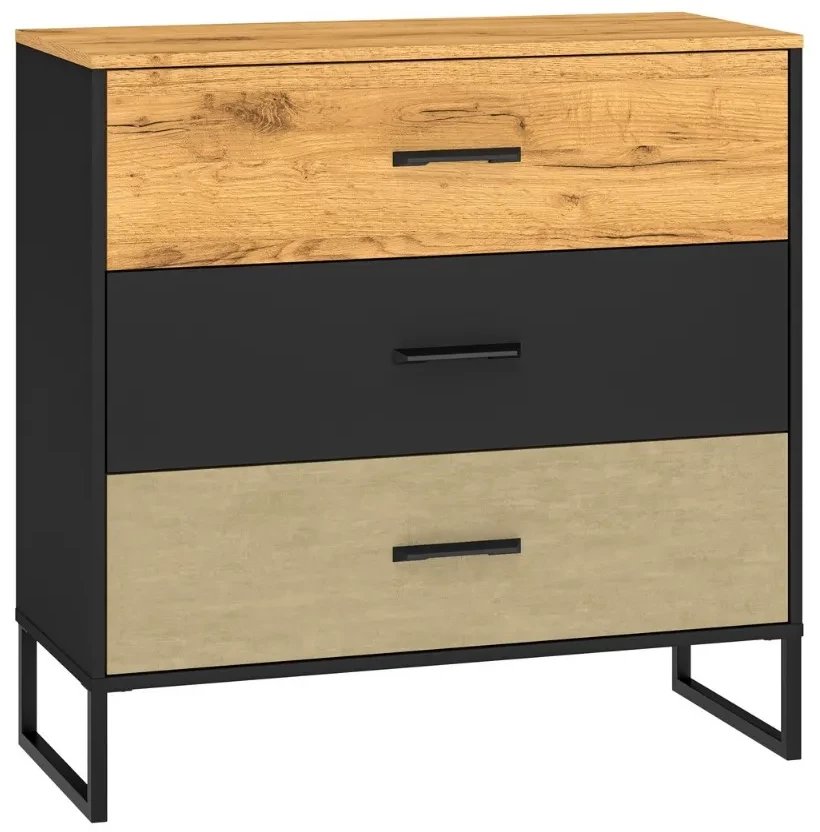 Komoda COLT 05 3S 90 dąb złoty craft/czarna ML MEBLE