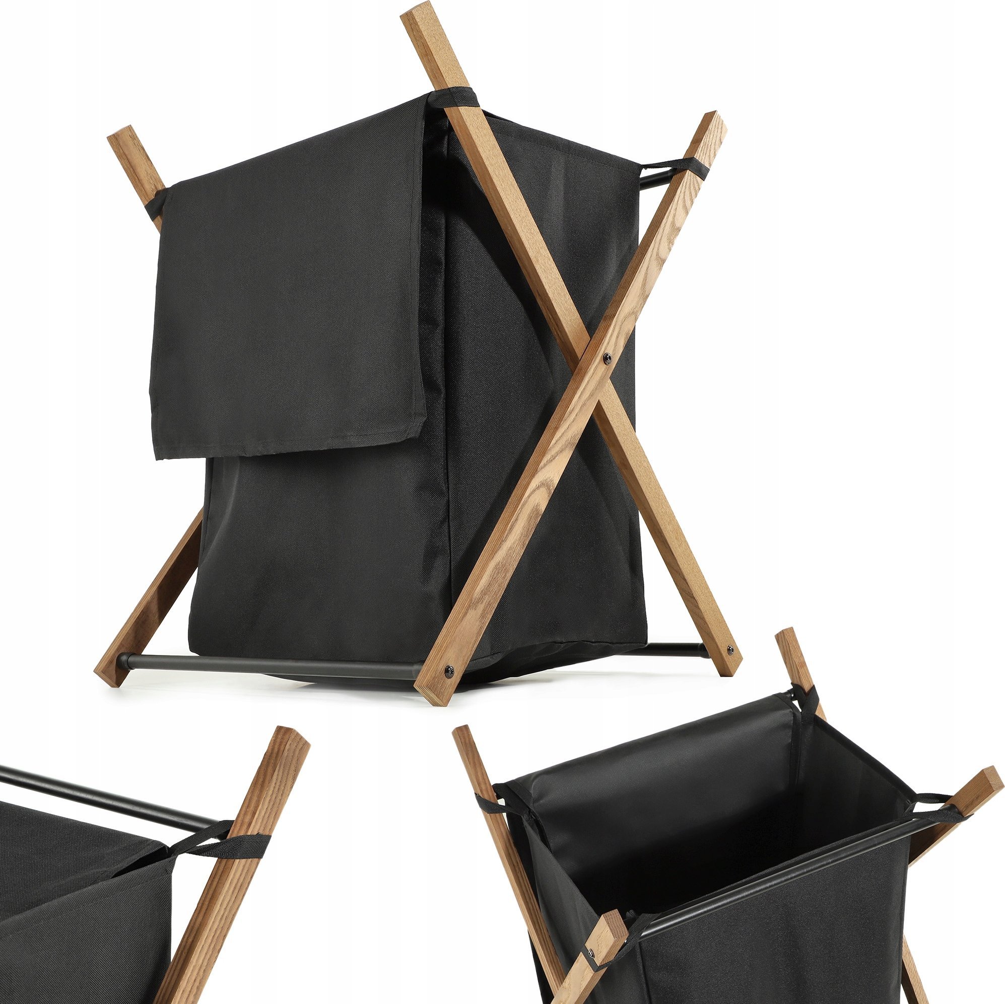 Kadax KADAX Kosz Na Pranie Czarny Drewniany Składany Pojemnik Duży Eko 39L