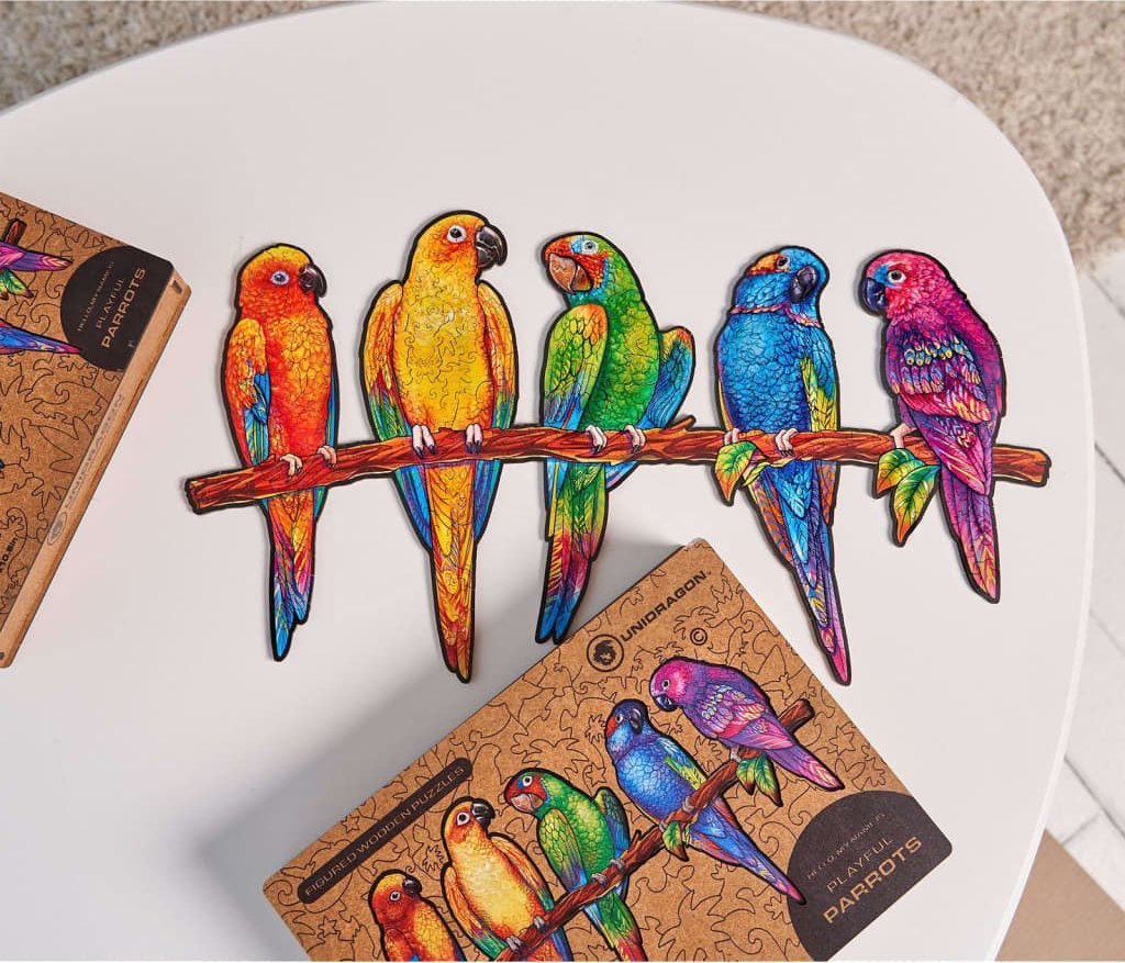 vidaXL UNIDRAGON 620-cz drewniane puzzle Playful Parrots, Royal Size 72x40 cm