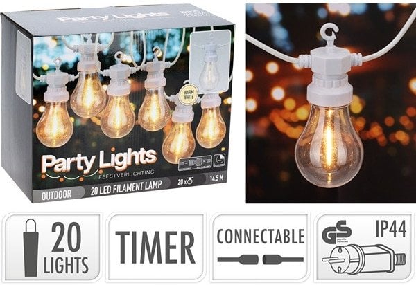 GIRLANDA OGRODOWA PARTY LIGHT 20LED A60 BIAŁY KABEL