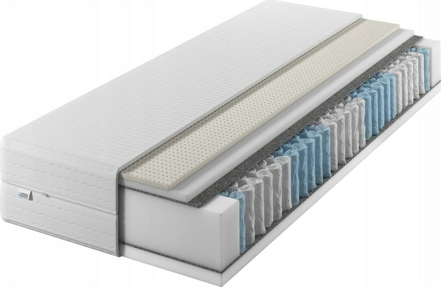 IZER Materac 120x190 | 24 cm| z LATEKSEM | Dwustronny H3 | 7 stref | Rdzeń ze sprężyn kieszeniowych | Pikowany pokrowiec | Materac sprężynowy DL