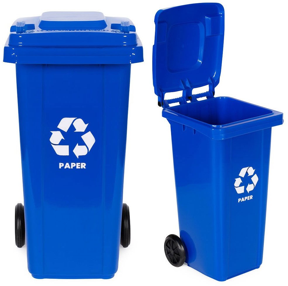 Kosz na śmieci pojemnik 120L kubeł śmietnik niebieski makulatura gumowe koła