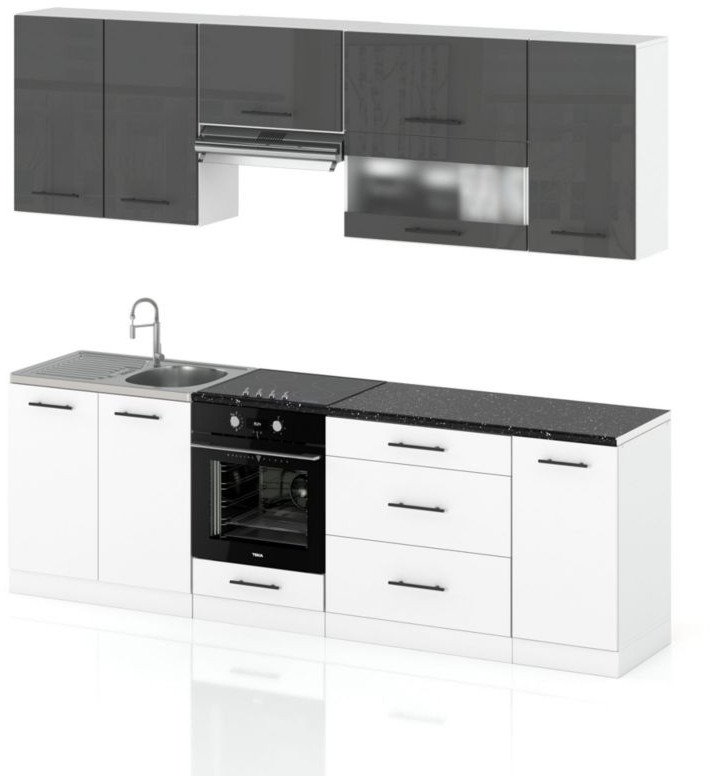 Meble Kuchenne Komplet Kuchnia Marocco 2.6m Modułowy Szary Połysk Biały Mat
