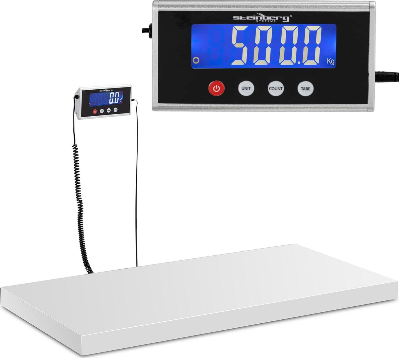 Steinberg Waga platformowa magazynowa 1000 x 500 mm LCD 500 kg / 100 g Waga platformowa magazynowa 1000 x 500 mm LCD 500 kg / 100 g