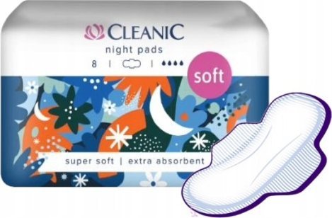Cleanic Podpaski Cleanic Soft night ze skrzydełkami 8szt