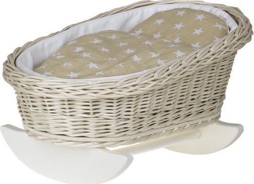 WickerPL BUJANE ŁÓŻECZKO KOŁYSKA Z WIKLINY DLA LALEK Z POŚCIELĄ 46X30 H 20/26 CM