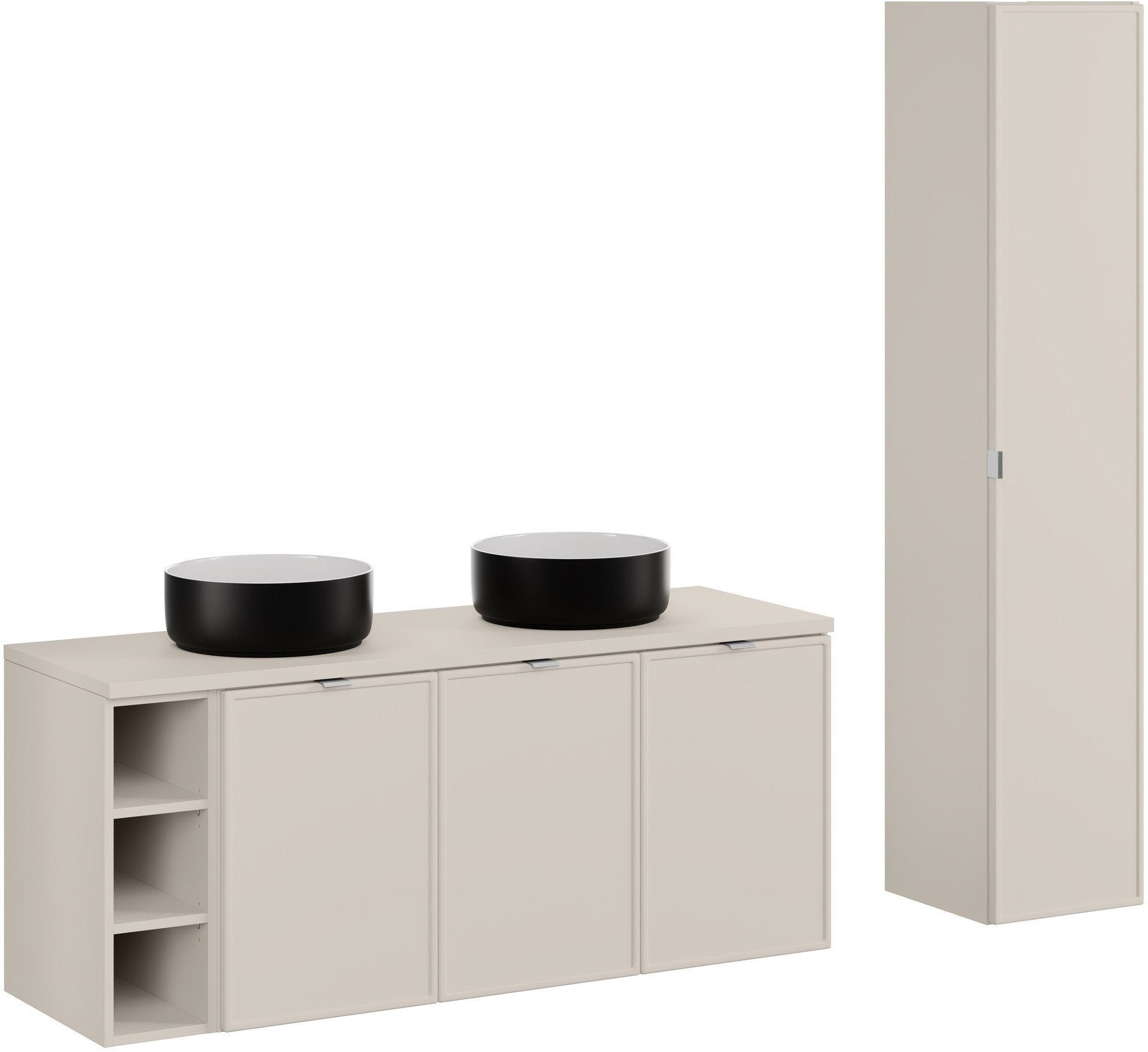 Zestaw meblowy 140cm z blatem, dwoma umywalkami nablatowymi Simple i szafką wysoką