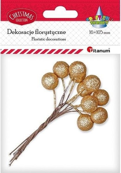 Titanum Drucik z kulką 15mm złotą brokatową 10szt
