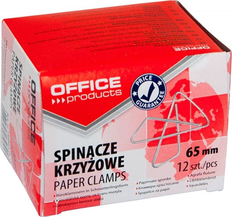 Office Products Spinacze krzyżowe, 65mm, 12szt., srebrne