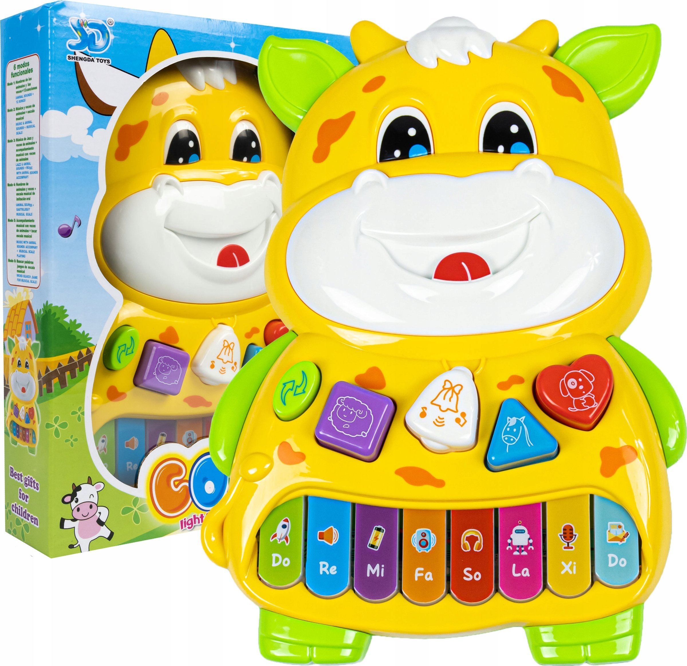 Kolorowe Pianino Edukacyjne Interaktywne Organki Dźwięki Krówka Dla Dzieci