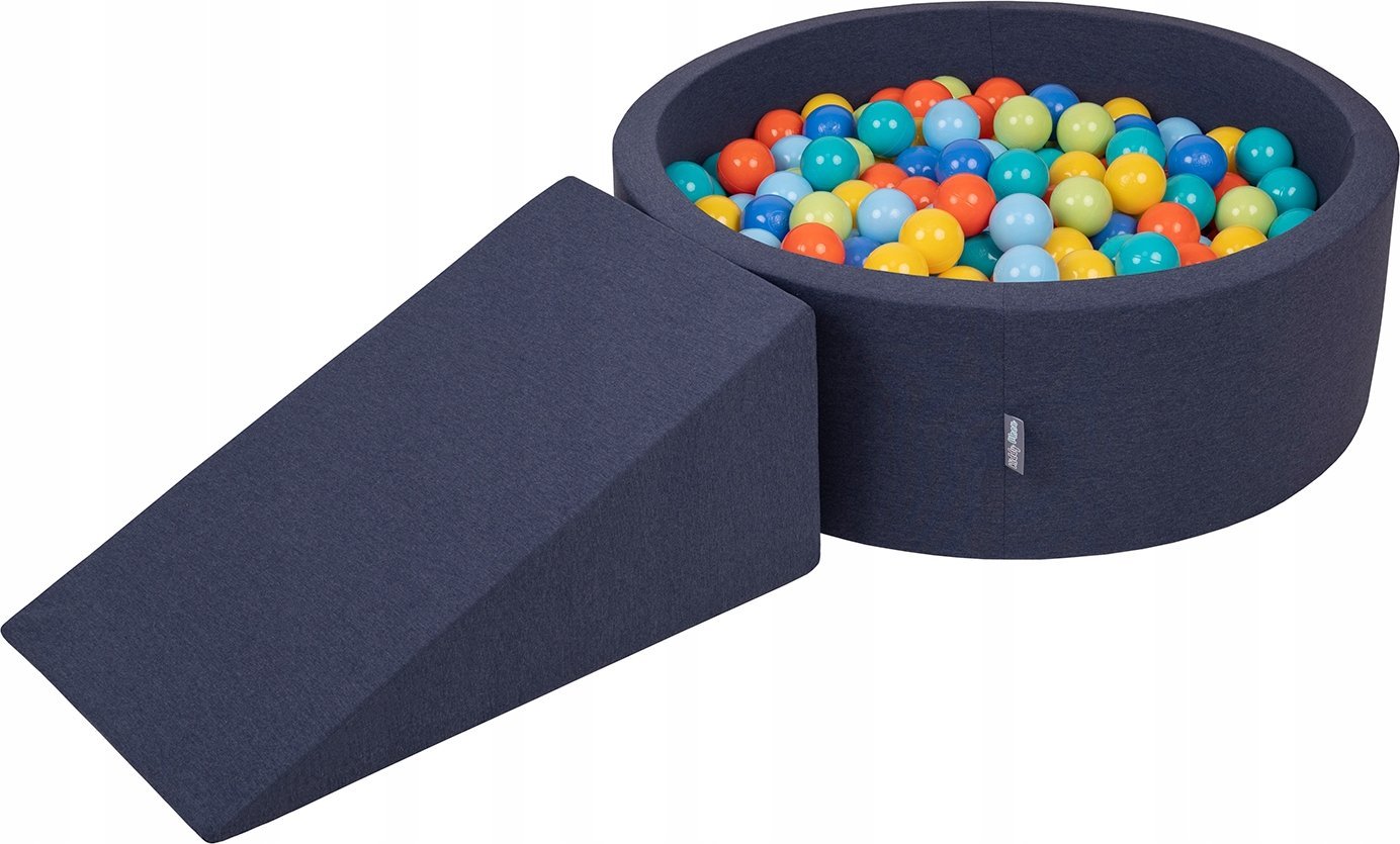 KiddyMoon Piankowy plac zabaw PPZP-OK30D-112 z piłeczkami granatowy: jasny zielony-pomarańcz-turkus-niebieski-babyblue-żółty basen 200/klin L Zabawka