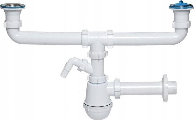 Syfon Tycner Syfon do zlewu fi50 mm butelkowy, metalowe sitko, wyjście: pralka/zmywarka 2-komory [5/15]