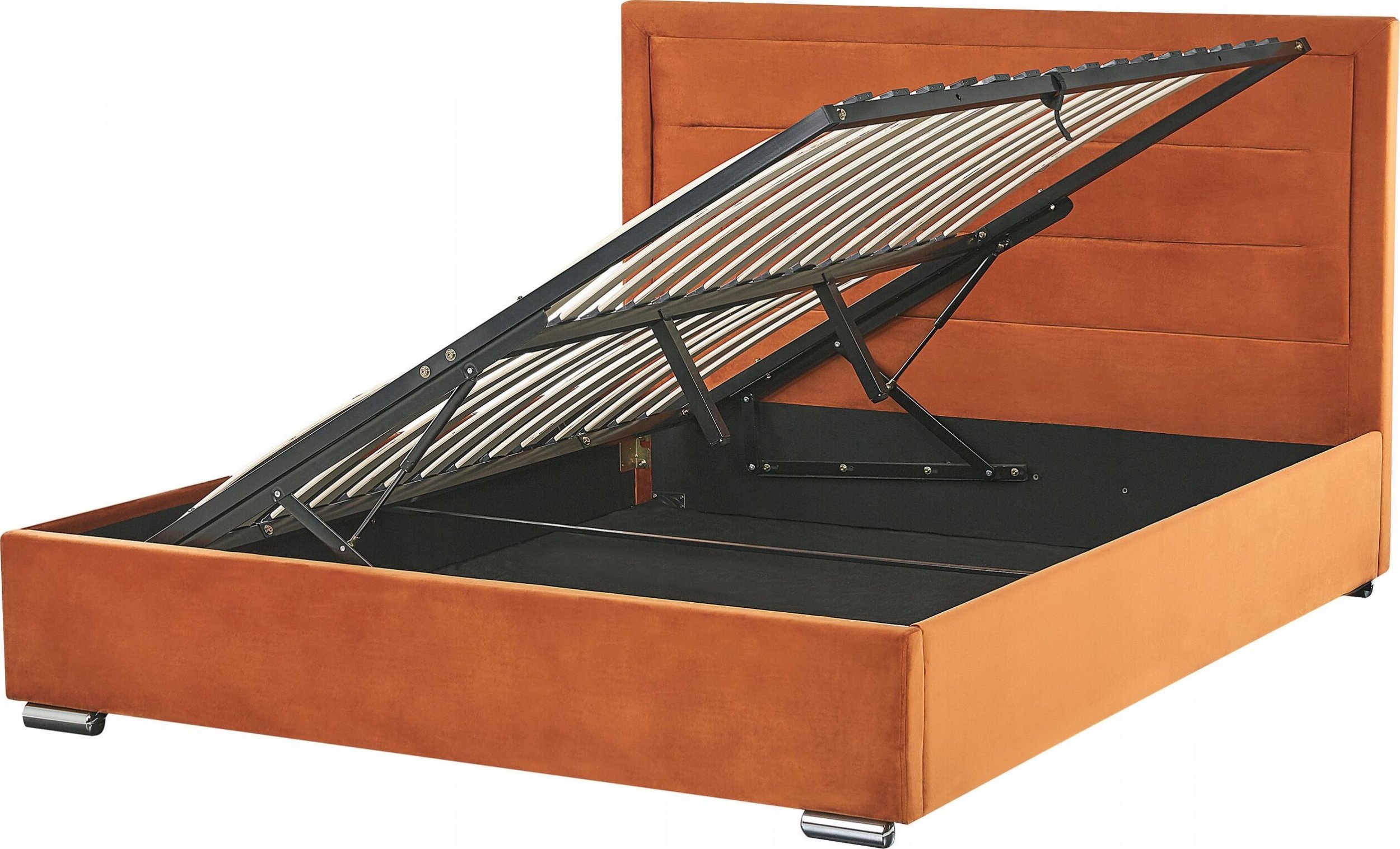Beliani Łóżko z pojemnikiem welurowe 180 x 200 cm pomarańczowe ROUEN