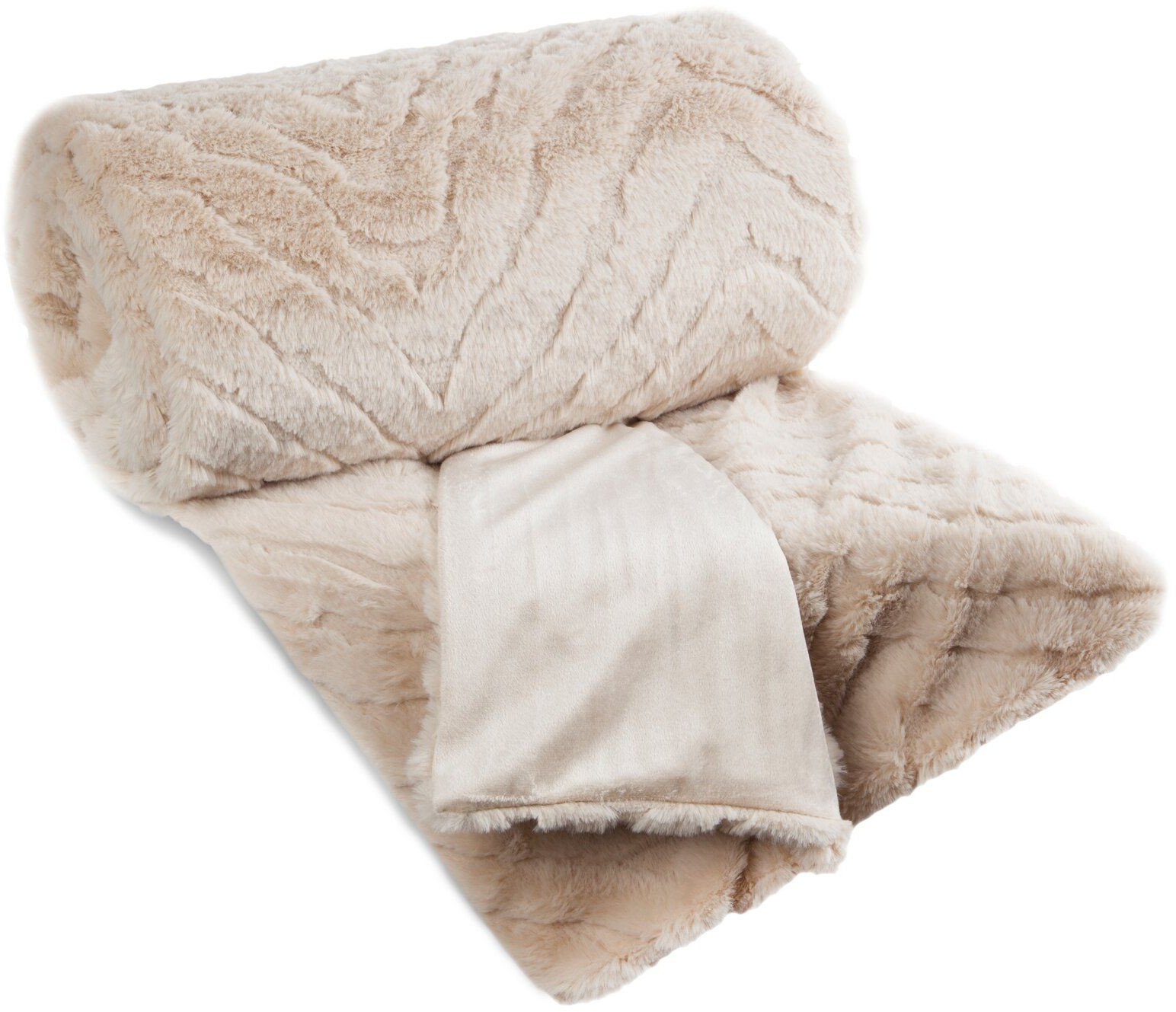 Koc futrzany KATE 150x200 beżowy miękki ciepły i puszysty 3D