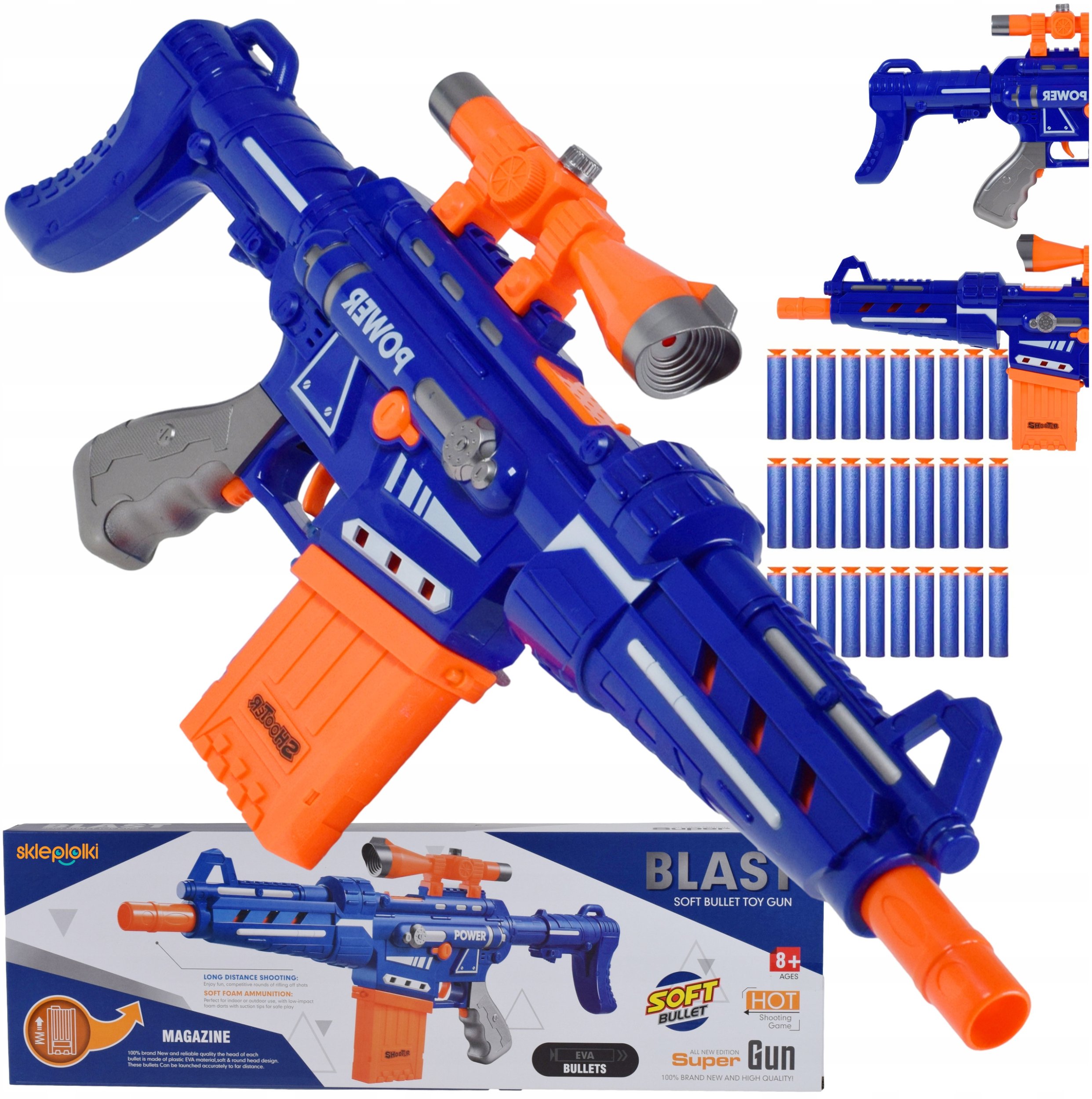 PISTOLET AUTOMAT KARABIN NA STRZAŁKI PIANKOWE EVA Z MAGAZYNKIEM WYRZUTNIA