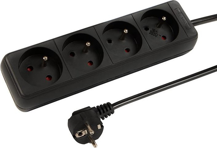 98-764# Przedłużacz sieciowy pr-470p 4-gniazda z uziemieniem 3m czarny 3x1,5mm