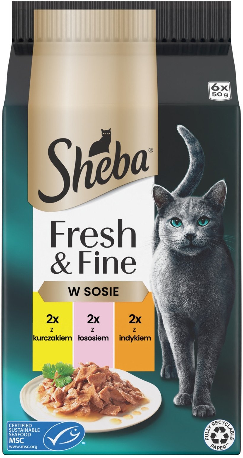 Sheba Fresh Fine mix kurczak łosoś indyk w sosie mokra karma dla kota 6x50g