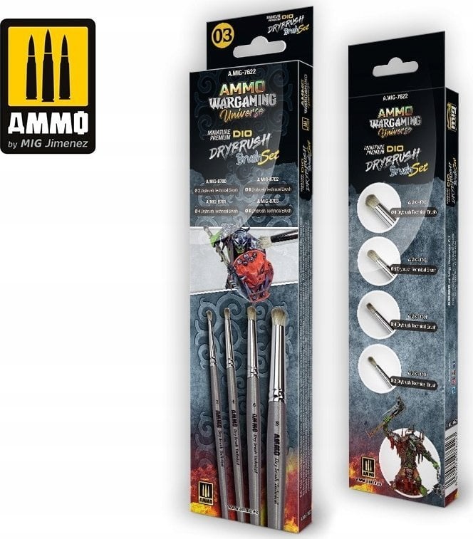 Vallejo Ammo: Wargaming Universe - Miniature Premium DIO Drybrush Brush Set