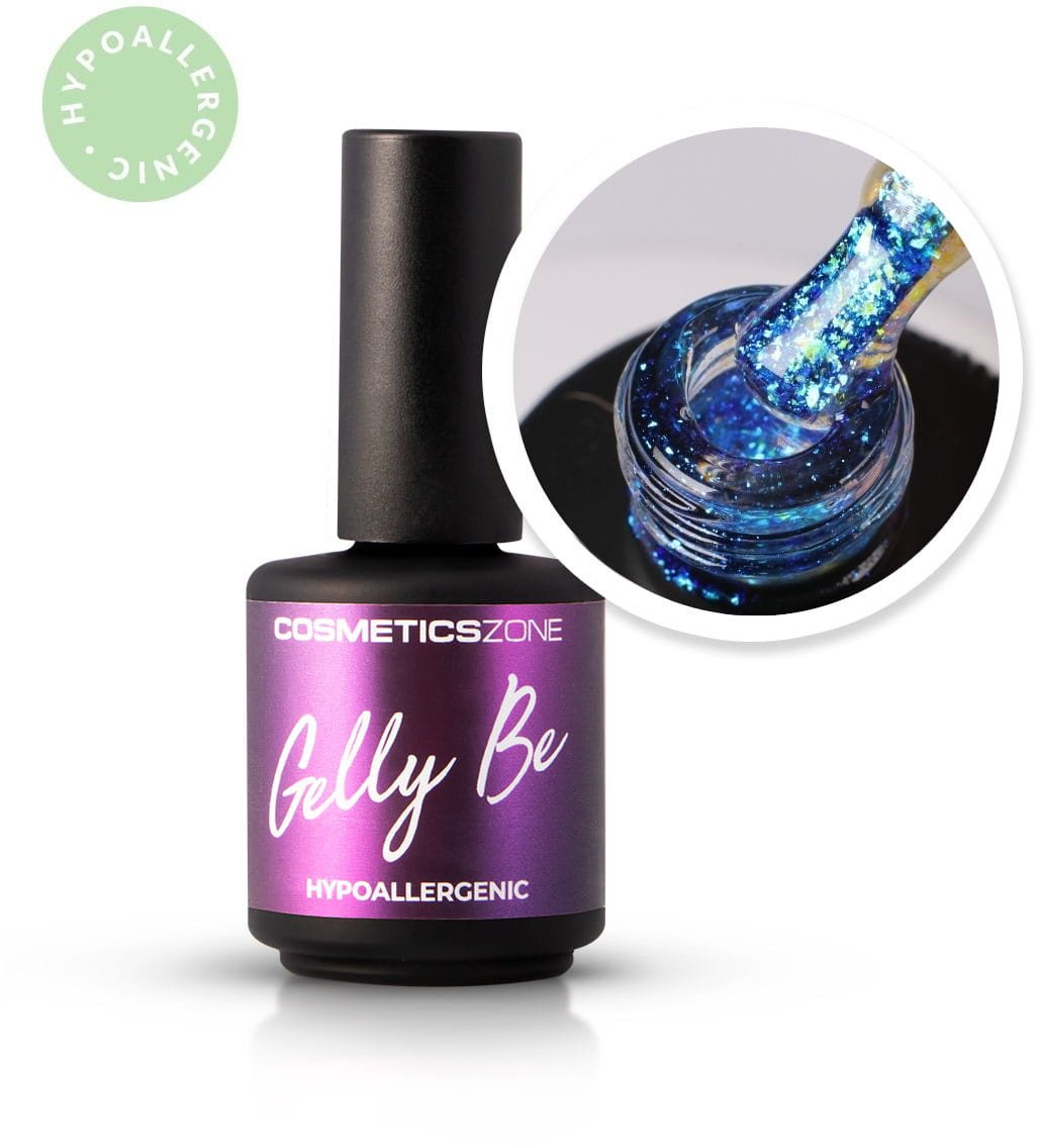 Hipoalergiczna baza żelowa do przedłużania Gelly BE brokatowa niebieska - Azure Gleam 15ml