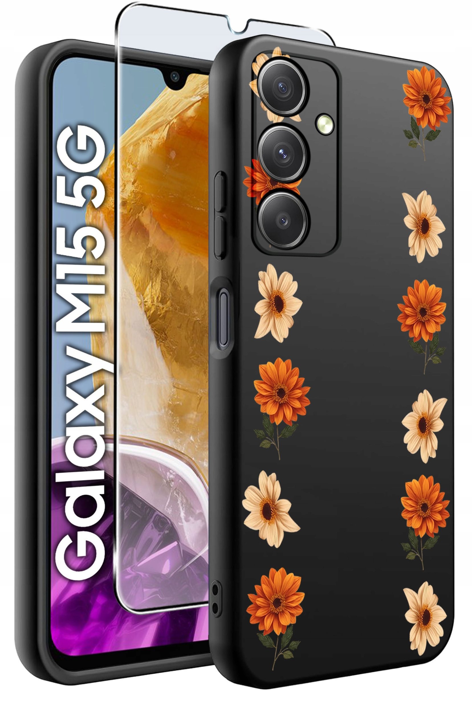 ETUI do Samsung M15 5G WZORY | SILIKONOWE MATT CASE + SZKŁO HARTOWANE 9H