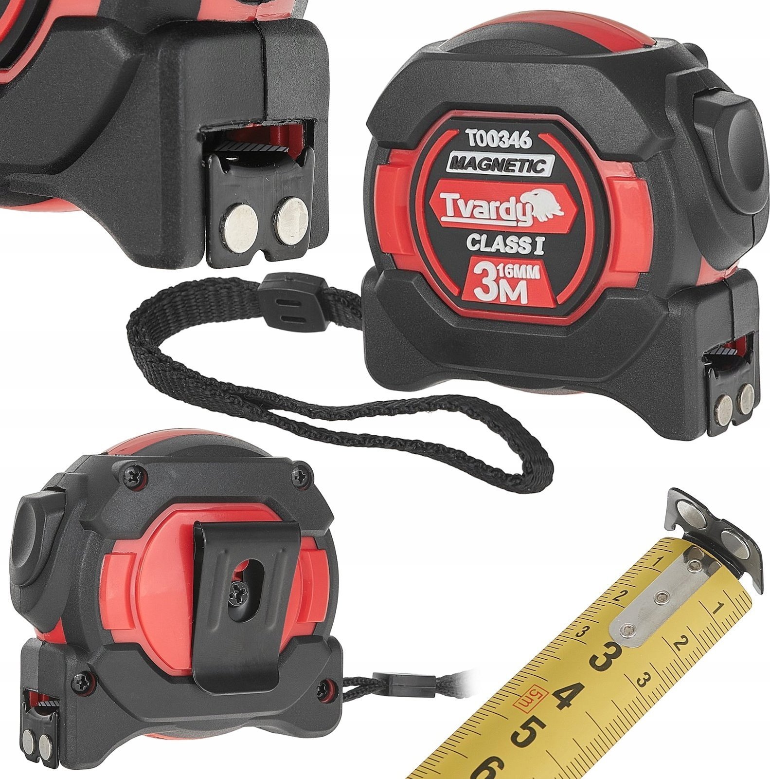 Miara zwijana nylon dwustronna z magnesem i autostopem 5m/25mm KLASA I – kartonik wystawowy (6/60)