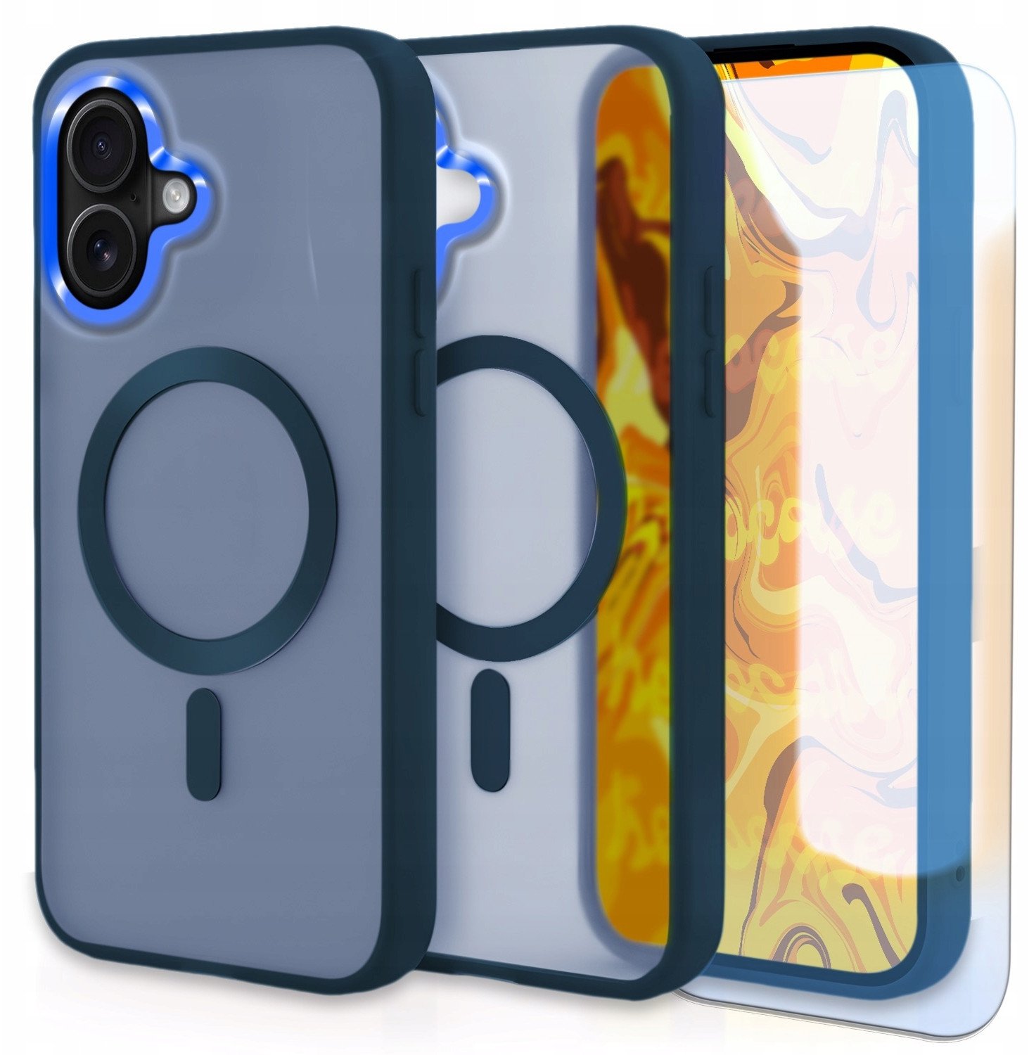 Hello Case Etui Do Magsafe do Apple iPhone 16 (Granatowy, Pancerne, Matowy) Szkło 9H