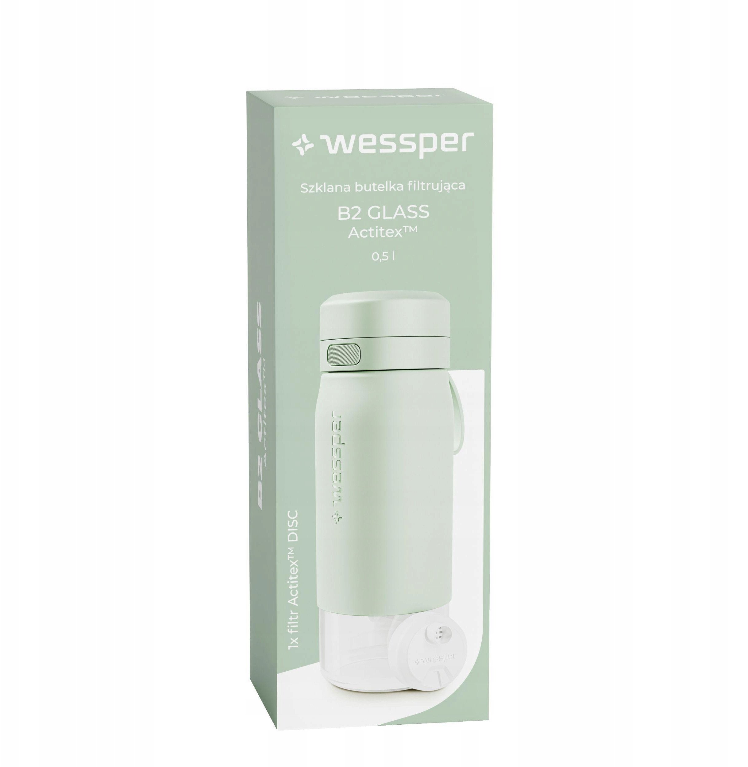 Butelka filtrująca Wessper B2 GLASS Actitex™ 500ml Mint (WES270-500-MT_K)